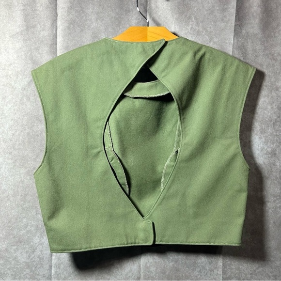 Head of State NWT sz LARGE Green Cutout Denim Crop Top Vest - Picture 6 of 10
